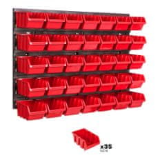 botle Závesný panel na náradie 58 x 39 cm s 35 ks. Krabic nástenné Červené Boxy Skladovací systém