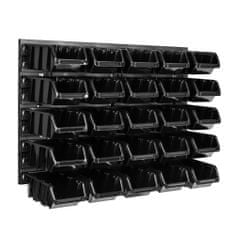 botle Závesný panel na náradie 58 x 39 cm s 25 ks. Krabic nástenné Čierne Boxy Skladovací systém