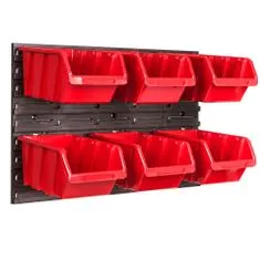 botle Závesný panel na náradie 58 x 39 cm s 6 ks. Krabic nástenné Červené Boxy Skladovací systém