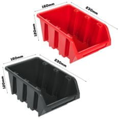 botle Nástenný panel na náradie 77 x 78 cm s 10 ks. Krabic zavesené Červené a Čierne Boxy plastová