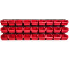 botle Závesný panel na náradie 115 x 39 cm s 27 ks. Krabic nástenné Červené Boxy Skladovací systém