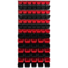 botle Nástenný panel na náradie 58 x 117 cm s 84 ks. Krabic zavesené Červené a Čierne Skladovací systém