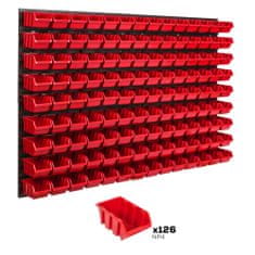 botle Úložný systém nástenný panel 115 x 78 cm s 126 ks. Krabic zavesené Červené Boxy Skladovací systém