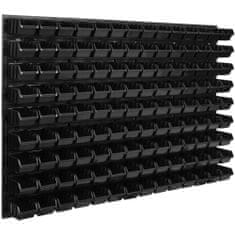 botle Úložný systém nástenný panel 115 x 78 cm s 126 ks. Krabic zavesené Čierne Boxy Skladovací systém