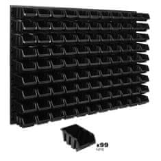 botle Úložný systém nástenný panel 115 x 78 cm s 99 ks. Krabic zavesené Čierne Boxy Skladovací systém