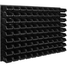 botle Úložný systém nástenný panel 115 x 78 cm s 99 ks. Krabic zavesené Čierne Boxy Skladovací systém