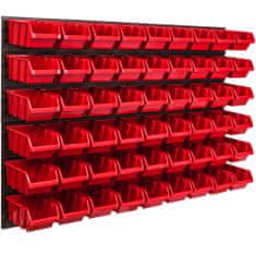 botle Úložný systém nástenný panel 115 x 78 cm s 54 ks. Krabic zavesené Červené Boxy Skladovací systém