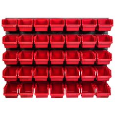 botle Úložný systém nástenný panel 115 x 78 cm s 35 ks. Krabic zavesené Červené Boxy Skladovací systém
