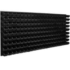 botle Nástenný panel na náradie 173 x 78 cm s 198 ks. Krabic zavesené Čierne Skladovací systém XL