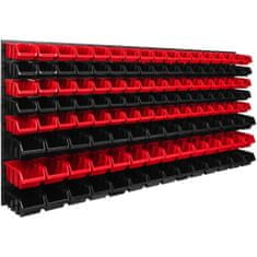botle Závesný panel na náradie 173 x 78 cm s 127 ks. Krabic nástenné Červené a Čierne Boxy plastová XL