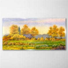 COLORAY.SK Skleneny obraz Jesenné maľba dediny 140x70 cm