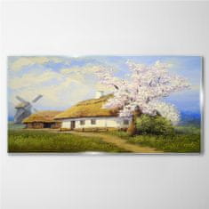 COLORAY.SK Skleneny obraz Maľovanie krajiny chata 140x70 cm
