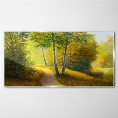COLORAY.SK Skleneny obraz Maľovanie lesných stromov cesta 140x70 cm