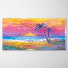 COLORAY.SK Skleneny obraz Pláž palm sunset 140x70 cm