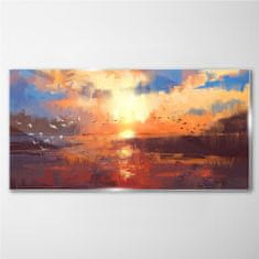 COLORAY.SK Skleneny obraz Jazero mraky sunset 140x70 cm