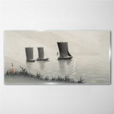 COLORAY.SK Sklenený obraz Morské lodi vodné obloha 140x70 cm