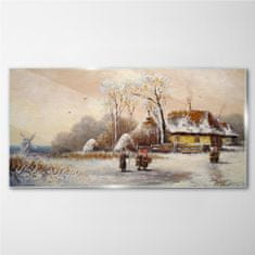 COLORAY.SK Skleneny obraz Zimné dediny snow strom 140x70 cm