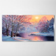 COLORAY.SK Skleneny obraz Zimné rieka stromy slnko 140x70 cm