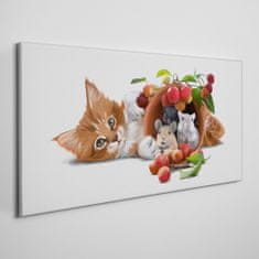 COLORAY.SK Obraz canvas Obrázok sklenené zvieratá mačka potkania ovocie 120x60 cm