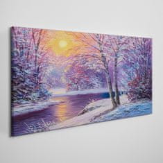 COLORAY.SK Obraz canvas Zimné Les Les západ slnka na rieke 120x60 cm