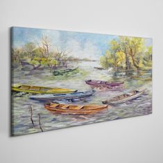 COLORAY.SK Obraz canvas Lake lode stromy obloha 140x70 cm