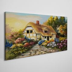 COLORAY.SK Obraz canvas Kvety strom chata vidiek 120x60 cm