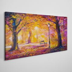 COLORAY.SK Obraz canvas Lesný park Stromy lampa lavica 140x70 cm