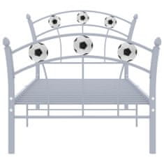 Vidaxl Rám postele s futbalovým dizajnom sivý kov 90x200 cm