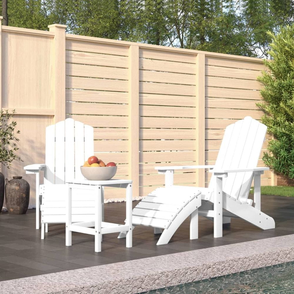 Petromila vidaXL Záhradné stoličky Adirondack s podnožkou a stolíkom HDPE biela