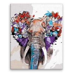 Malujsi Maľovanie podľa čísel - Slon s motýľmi - 80x100 cm, plátno vypnuté na rám