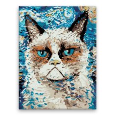 Malujsi Maľovanie podľa čísel - Mačka Grumpy - 30x40 cm, bez dreveného rámu