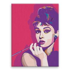 Malujsi Maľovanie podľa čísel - Audrey Hepburn v červenom pozadí - 60x80 cm, plátno vypnuté na rám