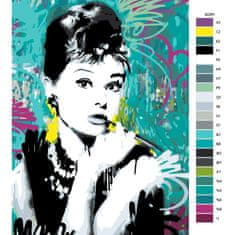 Malujsi Maľovanie podľa čísel - Audrey Hepburn na farebnom pozadí - 40x60 cm, plátno vypnuté na rám