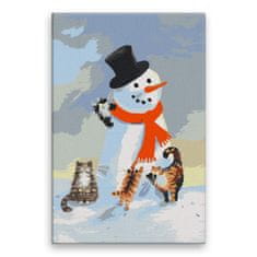 Malujsi Maľovanie podľa čísel - Mačiatka a snehuliak - 40x60 cm, bez dreveného rámu