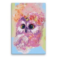 Malujsi Maľovanie podľa čísel - Ružová sova s kvetom - 80x120 cm, bez dreveného rámu