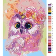 Malujsi Maľovanie podľa čísel - Ružová sova s kvetom - 80x120 cm, bez dreveného rámu