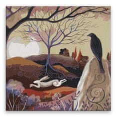 Malujsi Maľovanie podľa čísel - Bežiaci zajac a čierna vrana - 40x40 cm, bez dreveného rámu