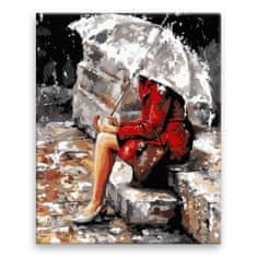 Malujsi Maľovanie podľa čísel - Dievča s dáždnikom na schodoch - 80x100 cm, plátno vypnuté na rám