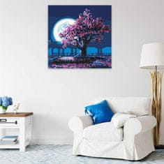 Malujsi Maľovanie podľa čísel - Ružovo kvitnúci strom za splnu mesiaca - 80x80 cm, plátno vypnuté na rám
