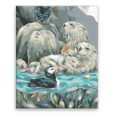 Malujsi Maľovanie podľa čísel - Vydry a kačice na vode - 80x100 cm, plátno vypnuté na rám