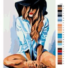 Malujsi Maľovanie podľa čísel - Dievča s modrou košeľou a čiernym klobúkom - 80x120 cm, bez dreveného rámu