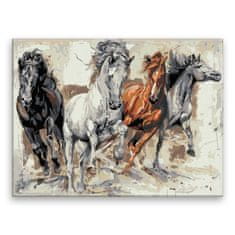 Malujsi Maľovanie podľa čísel - Štyri kone - 80x60 cm, plátno vypnuté na rám