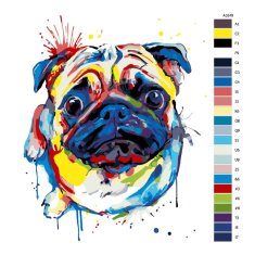 Malujsi Maľovanie podľa čísel - Žobrajúci mopslík vo farbách - 80x100 cm, bez dreveného rámu