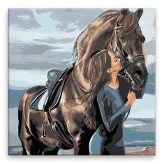 Malujsi Maľovanie podľa čísel - Bozk na koňa - 40x40 cm, bez dreveného rámu