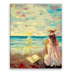 Malujsi Maľovanie podľa čísel - Dievča s knihou na pláži - 80x100 cm, plátno vypnuté na rám