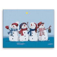 Malujsi Maľovanie podľa čísel - Štyria snehuliaci - 80x60 cm, plátno vypnuté na rám