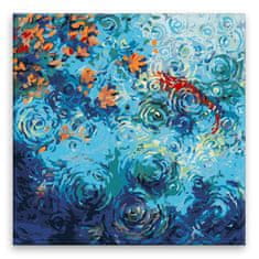 Malujsi Maľovanie podľa čísel - Rybník s rybami v daždi - 80x80 cm, plátno vypnuté na rám