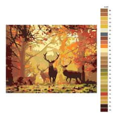 Malujsi Maľovanie podľa čísel - Jeseň s jeleňmi - 40x30 cm, bez dreveného rámu