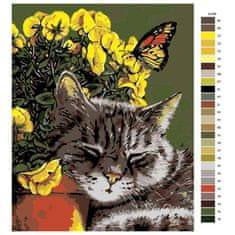 Malujsi Maľovanie podľa čísel - Spiaca mačka v kvetoch - 80x100 cm, plátno vypnuté na rám