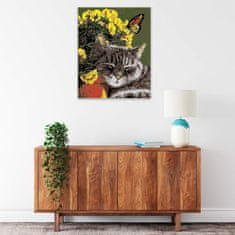 Malujsi Maľovanie podľa čísel - Spiaca mačka v kvetoch - 80x100 cm, plátno vypnuté na rám